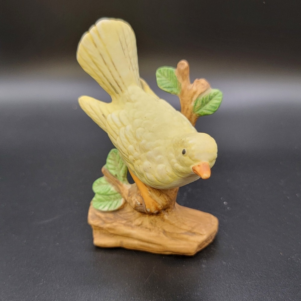 Vintage Porcelain Yellow Canary Bird Figurine Sculpture - 4" Tall Small Chip See